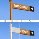 Perspective View of Street Direction Sign Mockup