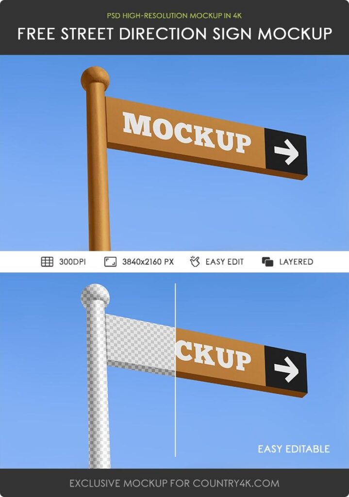 Perspective View of Street Direction Sign Mockup