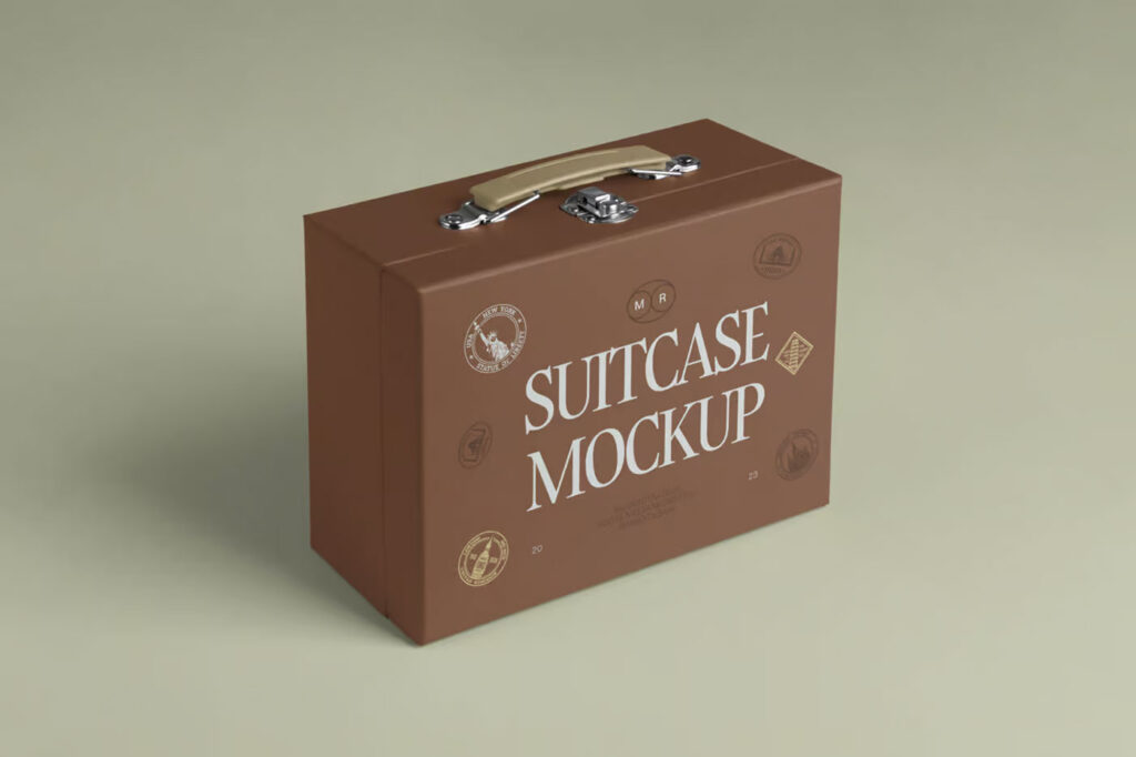 Perspective View of Suitcase Box Mockup