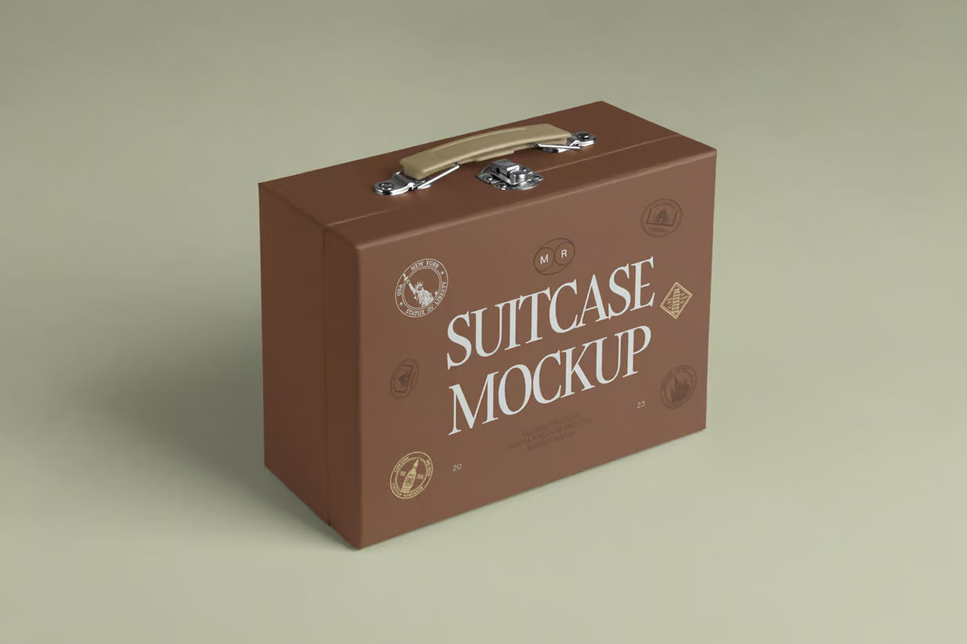 Free Perspective View of Suitcase Box Mockup PSD Template