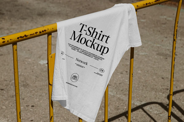 Perspective View of T-Shirt Mockup on Street
