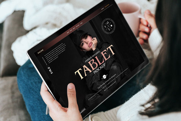 Perspective View of Tablet Mockup in Woman’s Hands