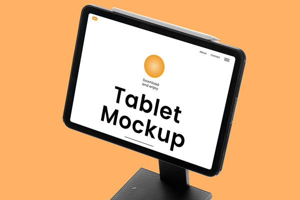 Perspective View of Tablet Mockup on Stand