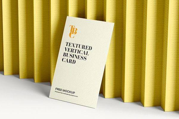 Perspective View of Textured Vertical Business Card Mockup