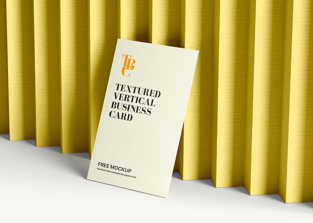 Perspective View of Textured Vertical Business Card Mockup