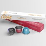 Perspective View of 3 Coffee Capsules and Their Packaging Mockup