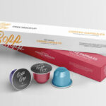 Perspective View of 3 Coffee Capsules and Their Packaging Mockup
