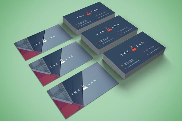 Perspective View of Three Packs and Three Single Business Cards Mockup