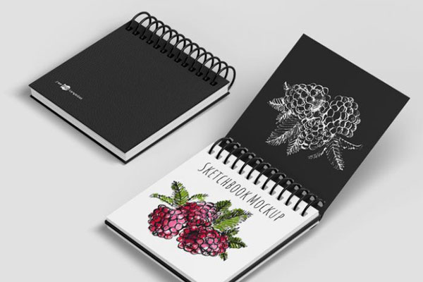 Perspective View of Three Realistic Sketchbook Mockups mockup preview
