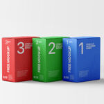Perspective View of Three Standing Packaging Boxes Mockup
