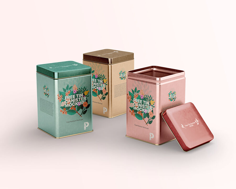 Perspective View of Three Tin Canisters Mockup