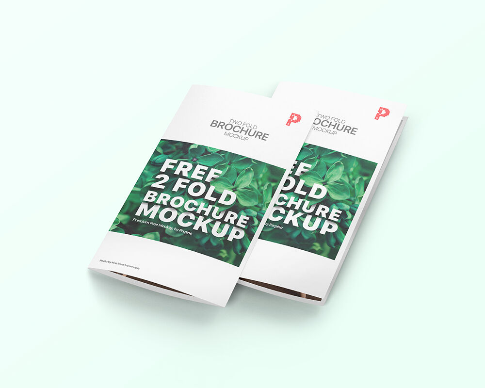 Perspective View of Two Bi-fold Brochures Mockup
