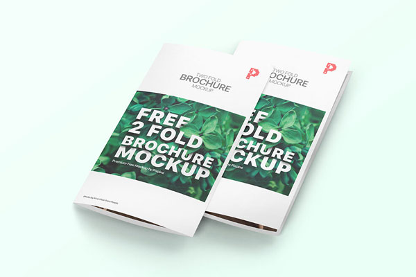 Perspective View of Two Bi-fold Brochures Mockup