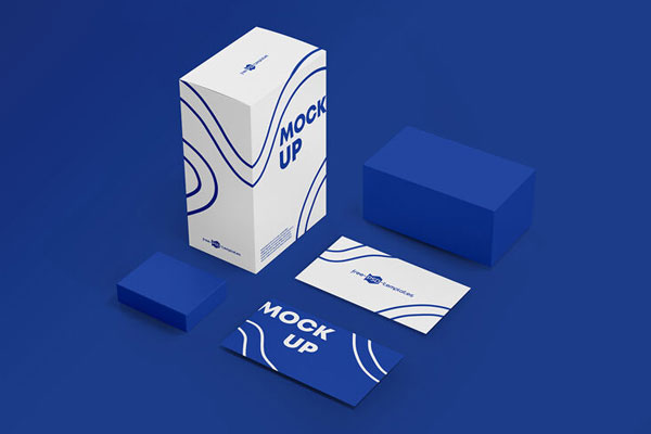 Perspective View of Two Business Cards and Box Mockups
