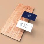 Perspective View of Two Business Cards on Plank Mockup