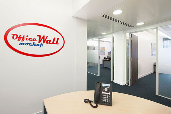 Perspective View of Two Indoor and Outdoor Office Wall Sign Mockup