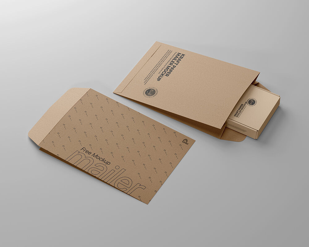 Perspective View of Two Kraft Paper Mailer Mockup
