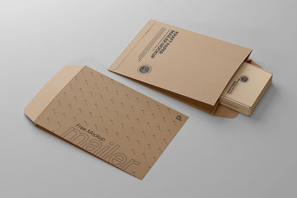 Perspective View of Two Kraft Paper Mailer Mockup