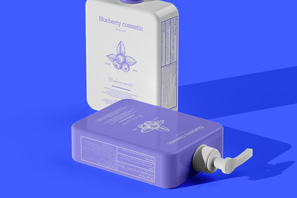 Perspective View of Two Lotion Bottles Mockup