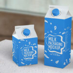 Perspective View of Two Milk Packaging in Different Size Mockup