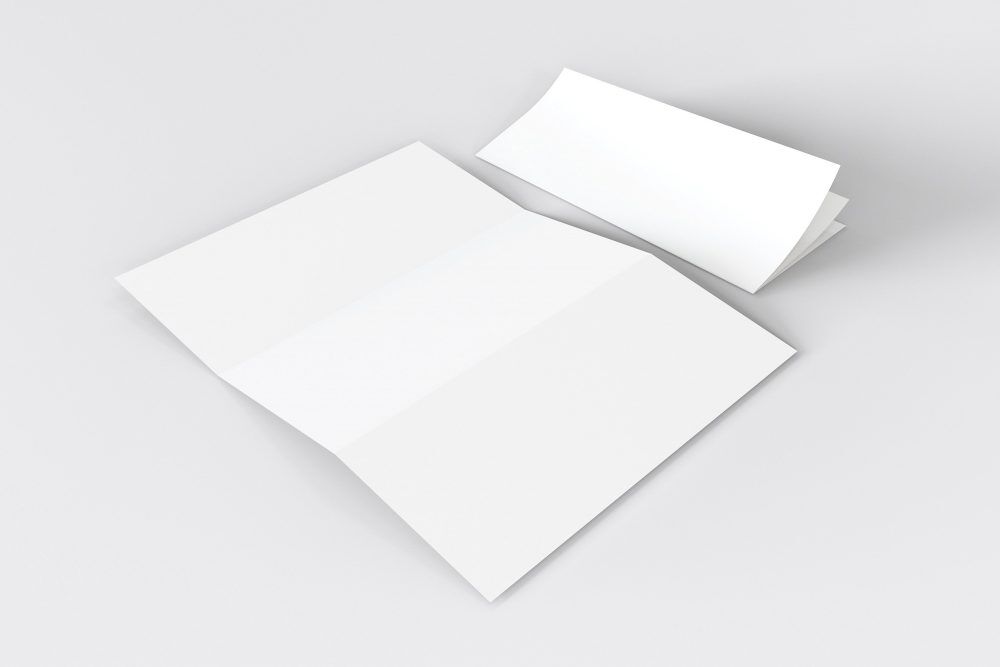 Perspective View of Two Open and a Close Tri Fold Brochures Mockup