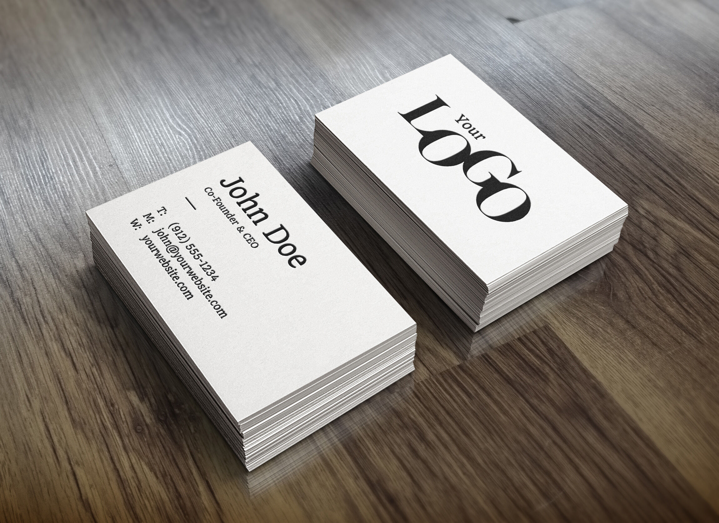 Perspective View of Two Packs of Business Card on Wooden Surface Mockup FREE PSD