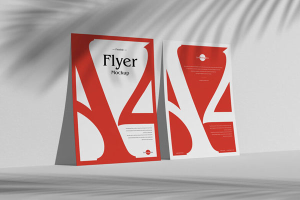 Perspective View of Two Flyers Against Wall with Overlaid Shadow Mockup