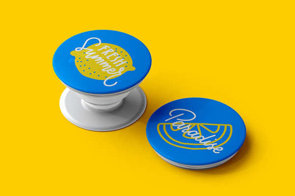 Perspective View of Two Round Pop Sockets Mockup