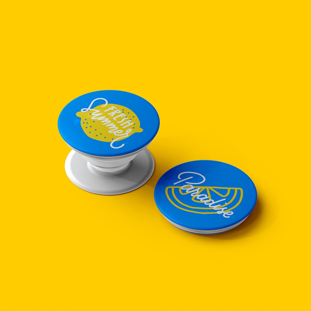 Perspective View of Two Round Pop Sockets Mockup