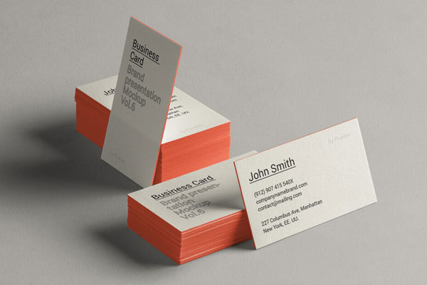 Perspective View of Two Stacks Business Cards Mockup