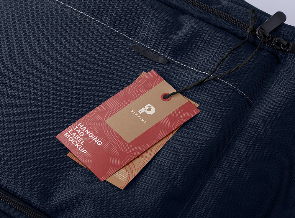 Perspective View of Two Tags Hanging Off a Bag Mockup