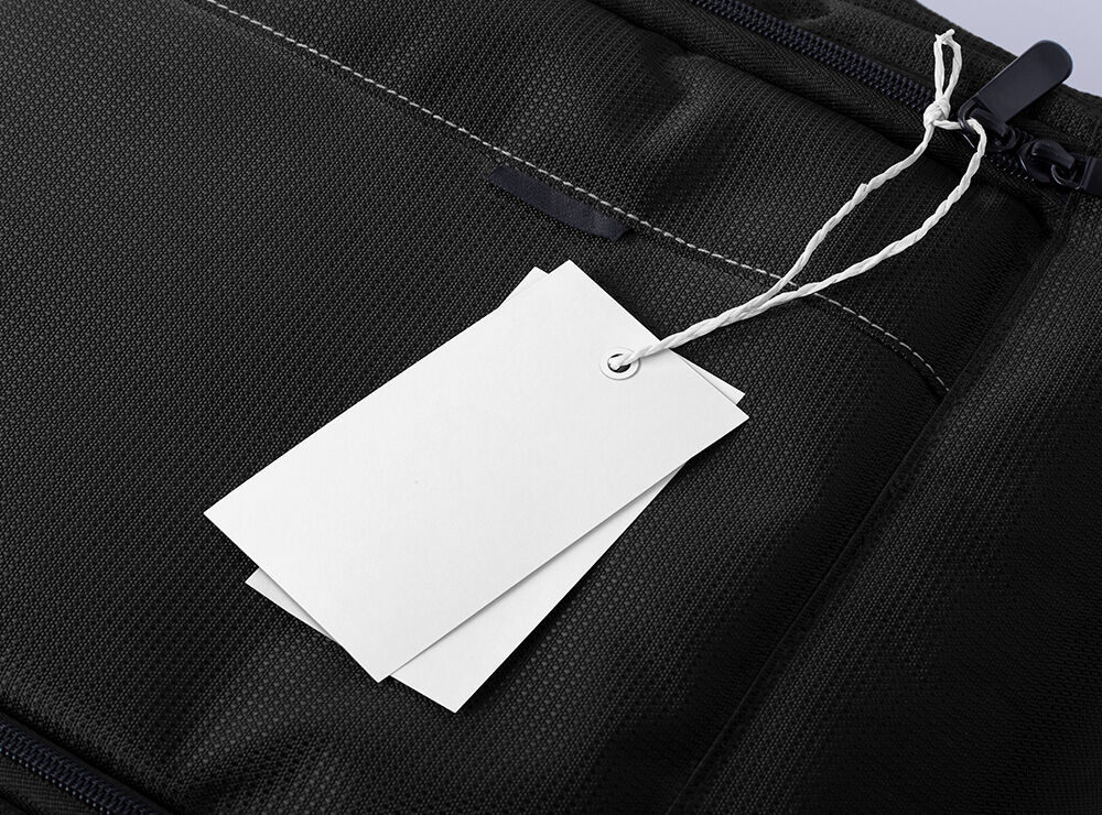 Perspective View of Two Tags Hanging Off a Bag Mockup