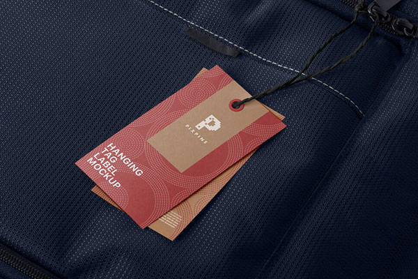 Perspective View of Two Tags Hanging Off a Bag Mockup