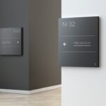 Perspective View of Two Wall Wayfinding Signs Mockup