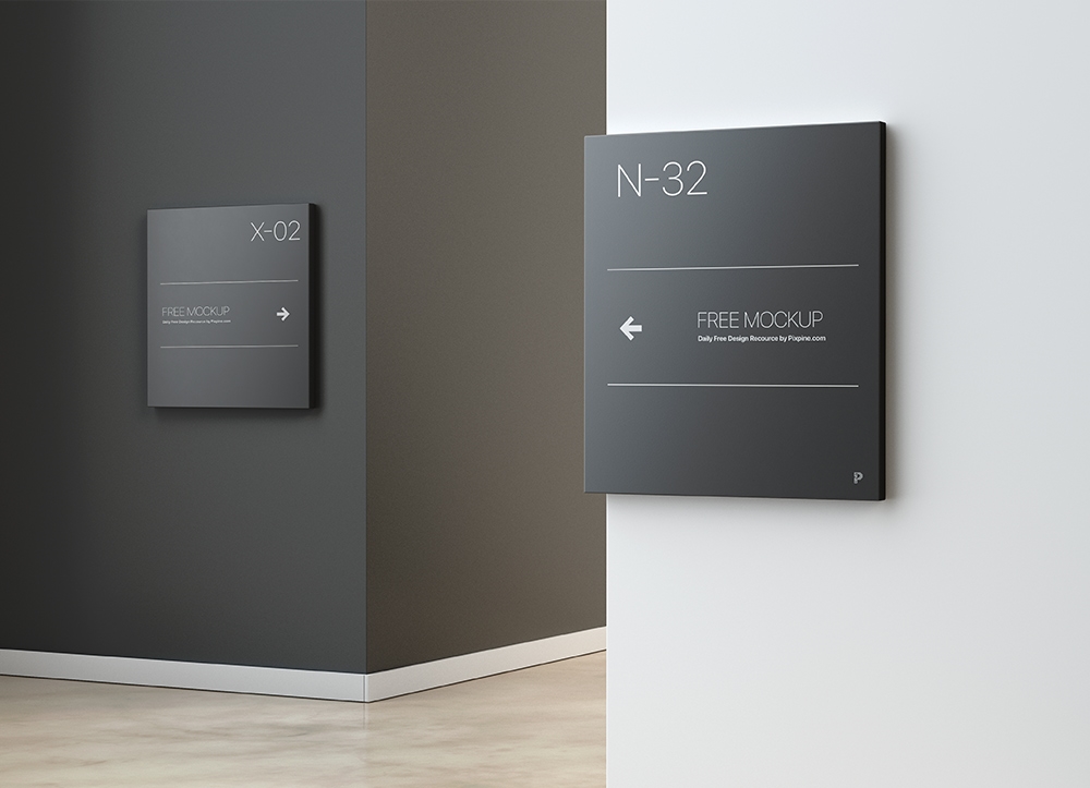 Perspective View of Two Wall Wayfinding Signs Mockup