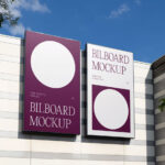 Perspective View of Vertical Billboards Mockup on Building