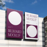 Perspective View of Vertical Billboards Mockup on Building