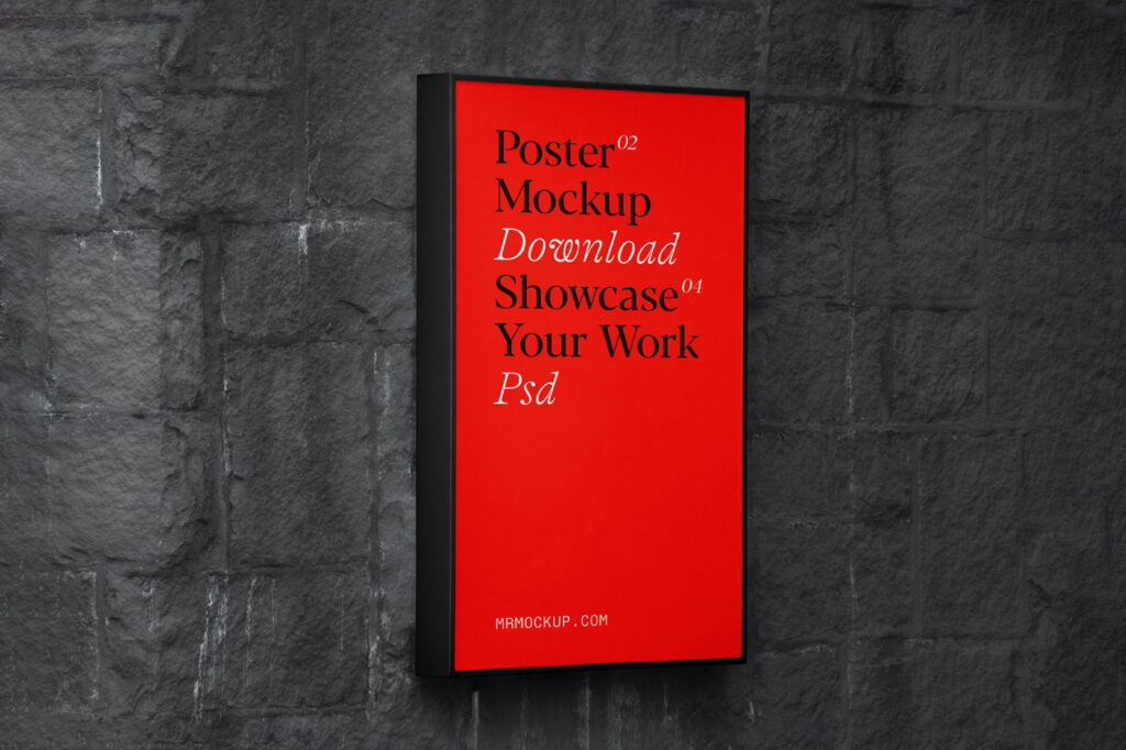 Perspective View of Vertical Poster Mockup on Brick Wall