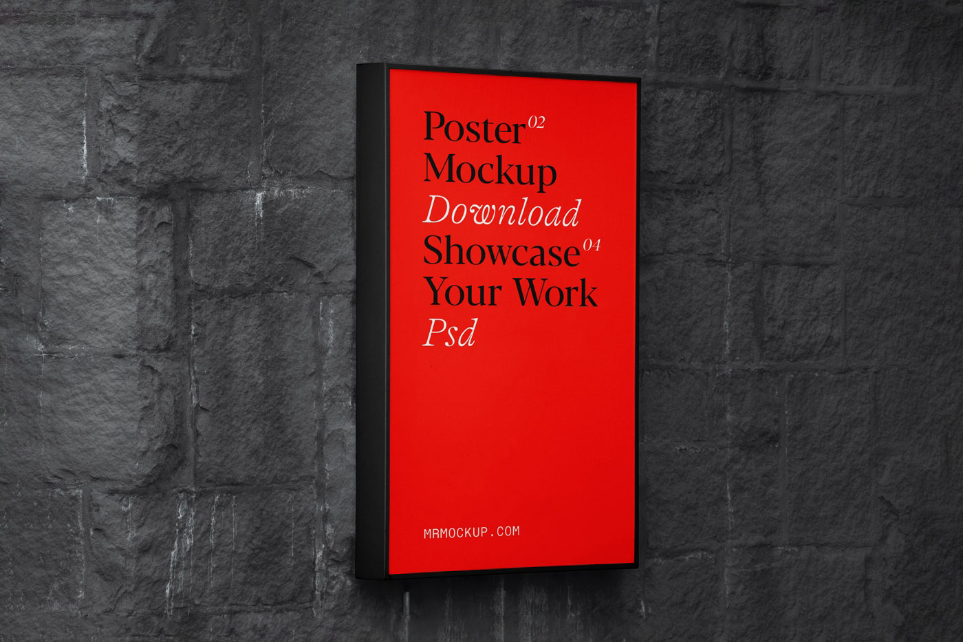 Perspective View of Vertical Poster Mockup on Brick Wall FREE PSD