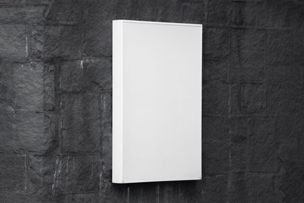 Perspective View of Vertical Poster Mockup on Brick Wall