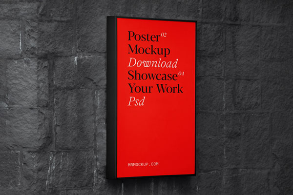 Perspective View of Vertical Poster Mockup on Brick Wall