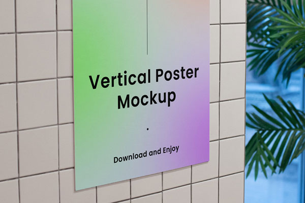 Perspective View of Vertical Poster Mockup on Wall