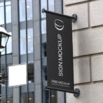 Perspective View of Vertical Shop Sign Mockup