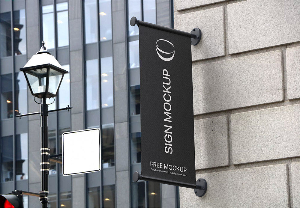 Perspective View of Vertical Shop Sign Mockup