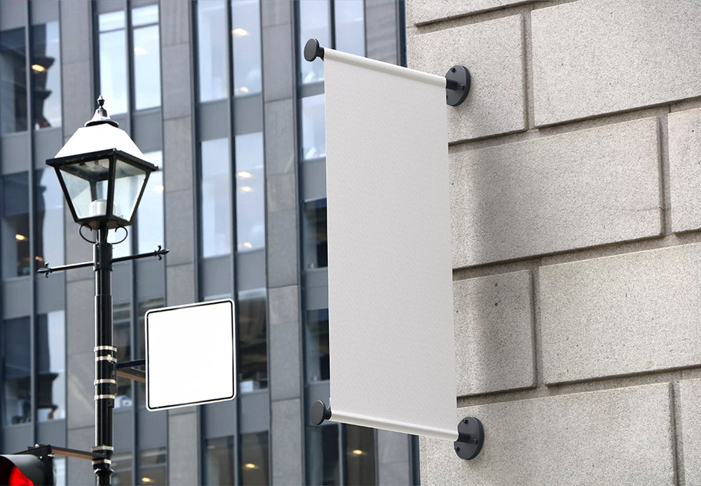 Perspective View of Vertical Shop Sign Mockup