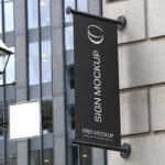 Perspective View of Vertical Shop Sign Mockup