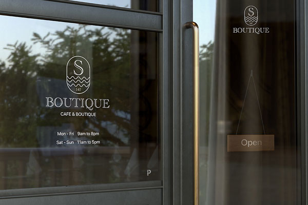 Perspective View of Window Logo Sign Mockup