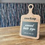 Perspective View of Wood Table Sign Mockup