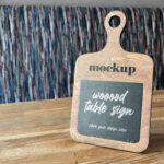 Perspective View of Wood Table Sign Mockup