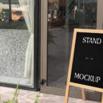 Perspective View of Wooden Street Stand Mockup